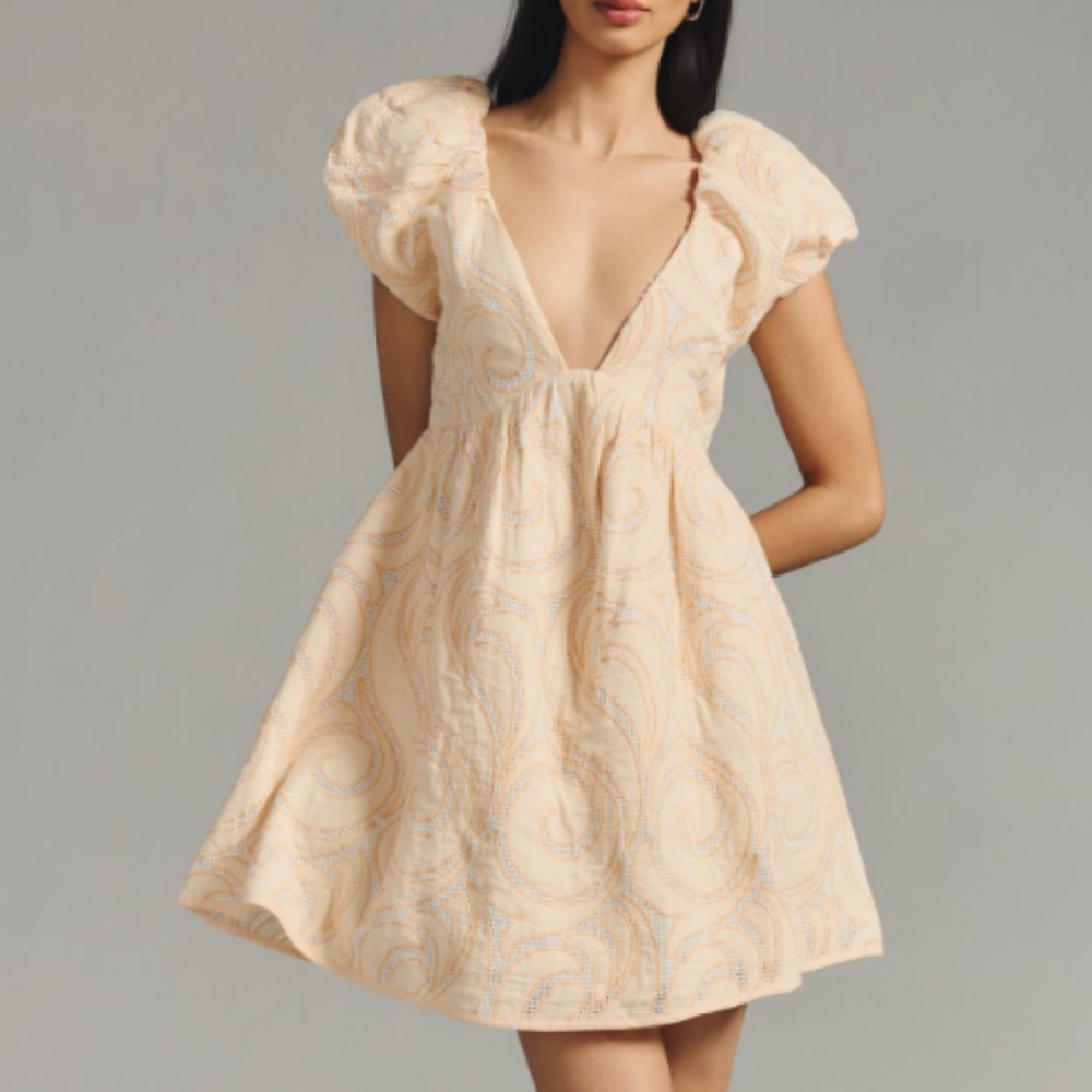 NWT ANTHROPOLOGIE DEEP V-PUFF SLEEVE DRESS SZ 14